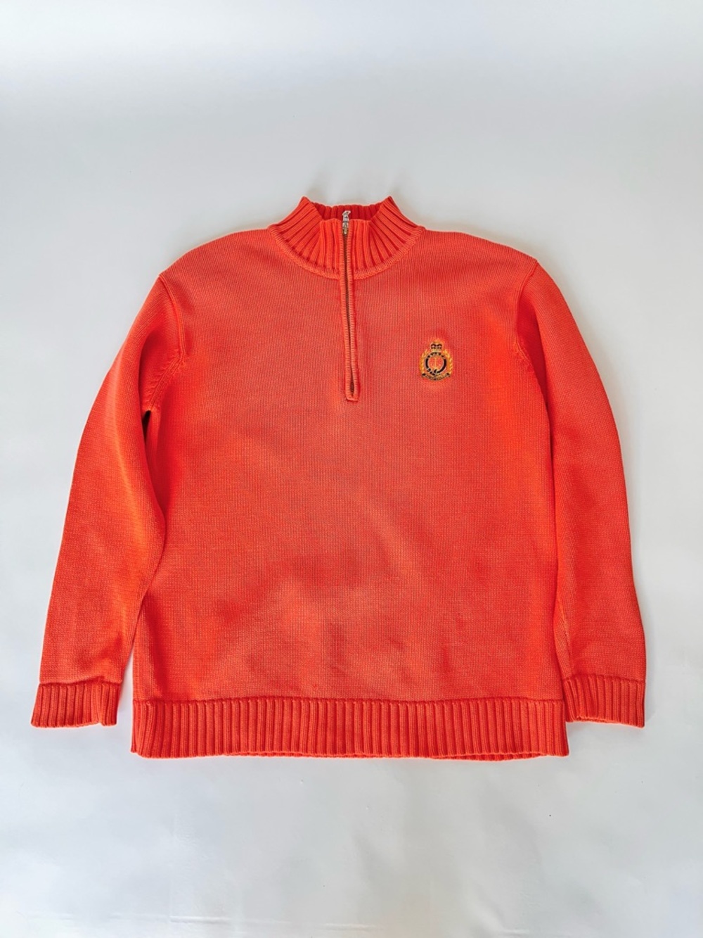 Ralph Lauren Half-Zip Sweater in Bright Orange with Crest